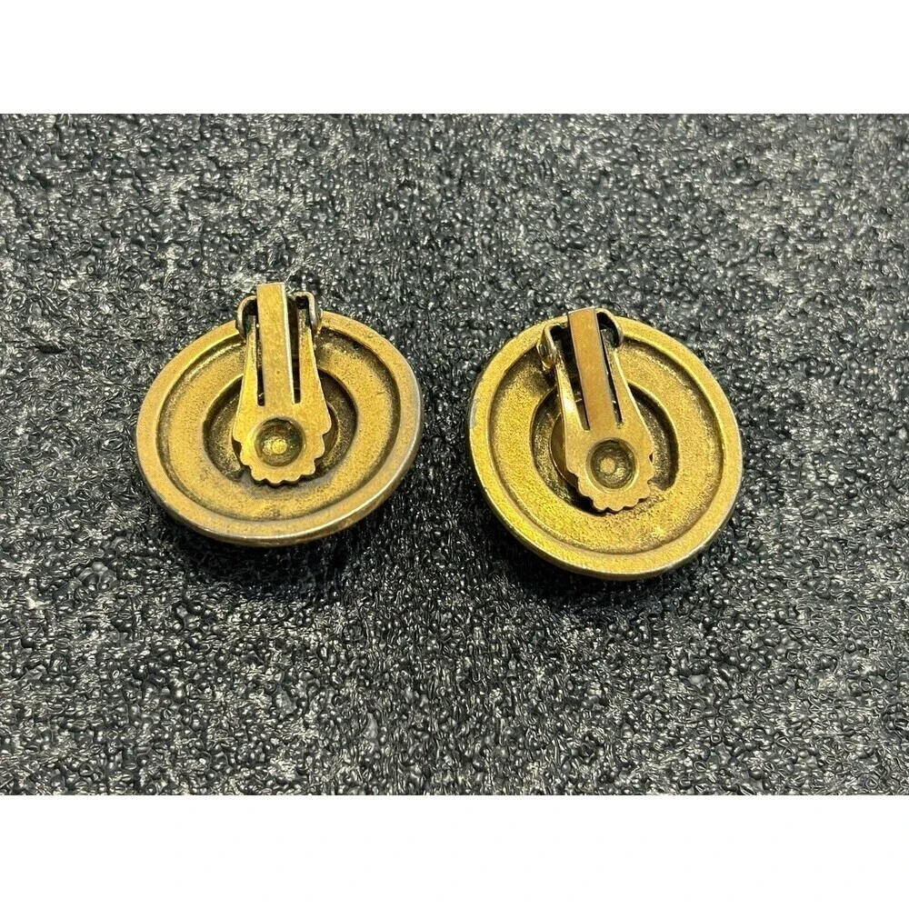 VTG ROUND GOLD TONE FAUX BAROQUE PEARL CLIP EARRINGS ETRUSCAN Art FLORENZA